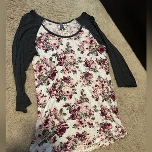 Vanity Floral Baseball Tee 3/4 Sleeve
